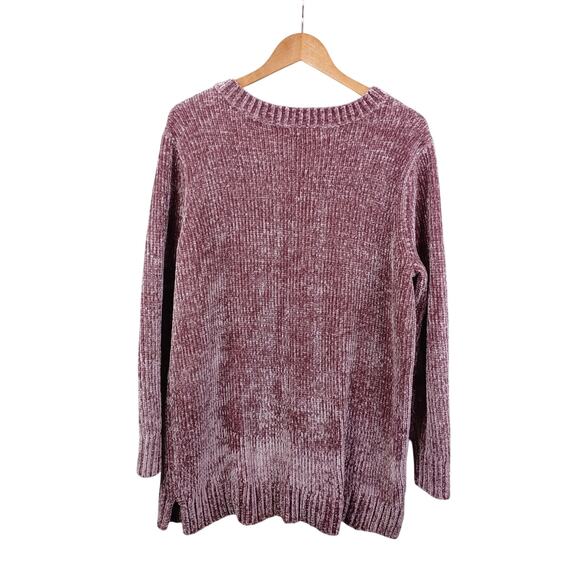 ORVIS Chenille Sweater Womens XXL Mauve Pink Chunky Cozy V-neck Pullover Soft - Picture 2 of 11